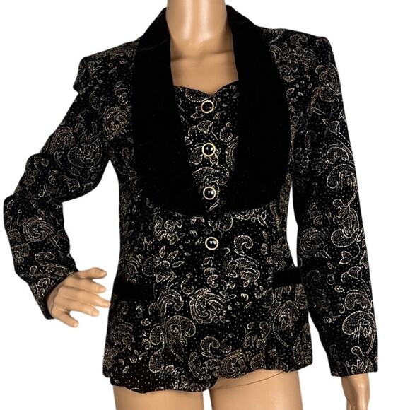 Vintage Scott McClintock Tuxedo Style Jacket Black Velvet  Size 6P Whimsigoth - Picture 1 of 9